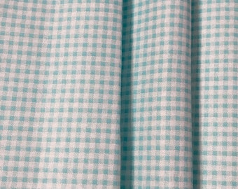 Chintz or Glazed Fabric in a White and Mint Gingham 1 yd. + 22-inches Medium-Heavy Weight Cotton Fabric