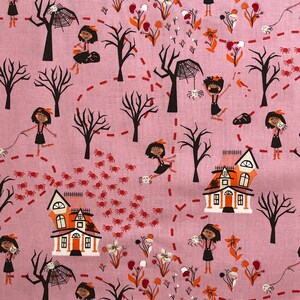 Clothworks Little Miss by Meags n Me Light Raspberry Pink Y3522-24 Halloween Scene Backing Fabric 2 Yards 100% Cotton Fabric