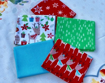 Merry Forest Friends 5 Fat Quarter Christmas Sampler 100% katoenen quiltstof