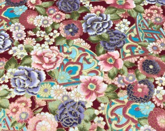 Floral Cotton Fabric: Purple, Pink, Gold Metallic  21.5-inches Home Decor Quilting
