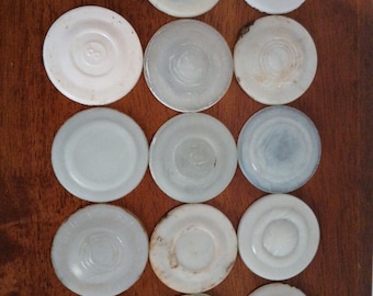 13 inserti per coperchi per barattoli di vetro in porcellana vintage, tappi in vetro di latte, vari