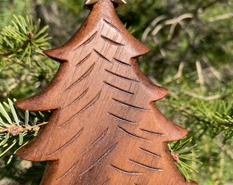 Wood Christmas tree ornament, Rustic ornament, Primitive decor, 5th Anniversary, Vintage ornament, Handmade