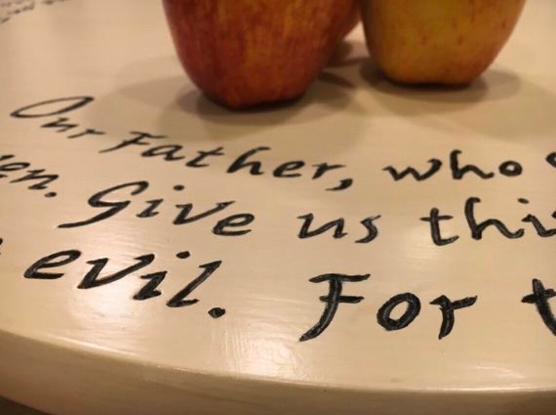 Lazy Susan Wood turntable Engraved tray Lords Prayer Table Etsy