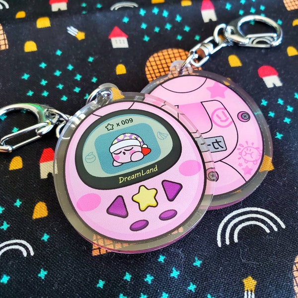 Pocket Kirby charm, Pocket Dreamland keychain, sleeping Kirby tamagotchi, 2 inch double side acrylic keychain