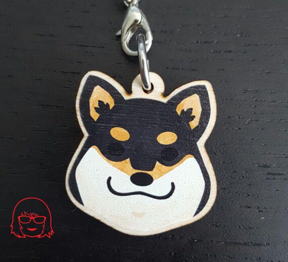 Tan And Black Shiba Inu Small Wood Charm Black Tan White Tricolor Shiba Inu Wood Dog Phone Charm Dog Face Charm Tricolor Dog Charm