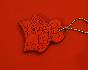 Red TaiyaKey novelty key cover, fish shaped key cap, red velvet fish key accessory, keychain stocking stuffer, fish house key cover