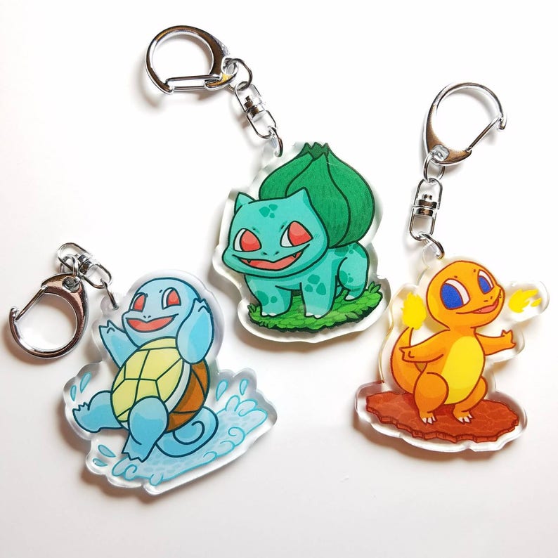 Starter Pokemon Acrylic Keychain Charms Kanto Starters Etsy