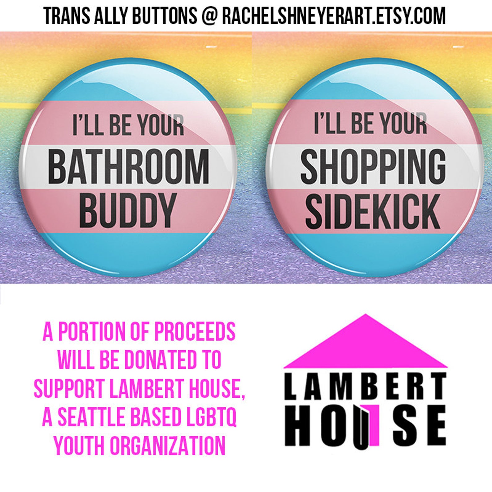 Trans Ally Bathroom Buddy 2 button set trans ally pinback Etsy