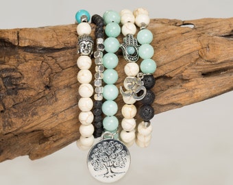 5 Bracelets! Wrist Mala Bracelet, Healing Beads, Tree of Life Bracelet, Buddha Bracelet, Hamsa Hand Bracelet -  For Healing & Stress Relief