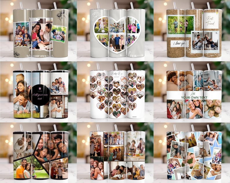 400 Add Your Own Photo Tumbler Wrap Bundle, Own Photo Collage, 20 oz Add Your Photo Sublimation, Canva Editable, Photo Self Editable Wrap. zdjęcie 2