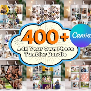 400 Add Your Own Photo Tumbler Wrap Bundle, Own Photo Collage, 20 oz Add Your Photo Sublimation, Canva Editable, Photo Self Editable Wrap. zdjęcie 1