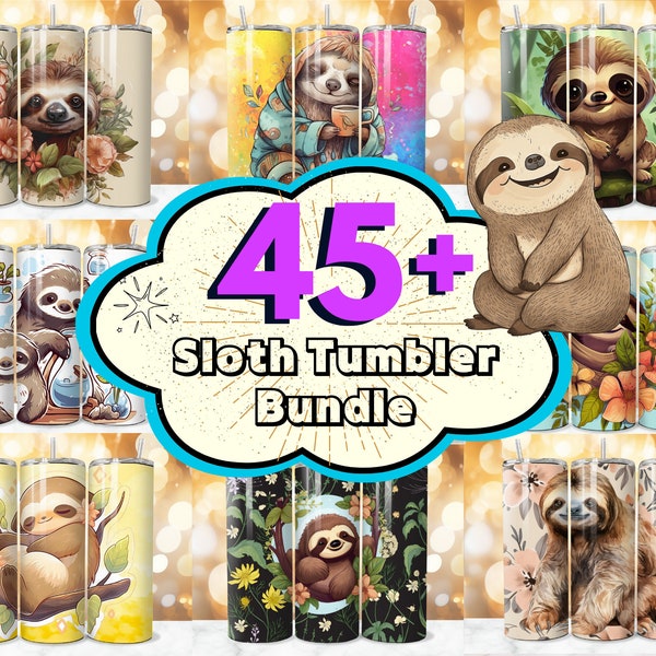 45 + Sloth Tumbler Wrap Bundle, Faultier Sublimationsdesigns, Baby Faultier Becher, süße Faultier Verpackung, Faultier PNG, Faultier Ballerina Tumbler Wrap.