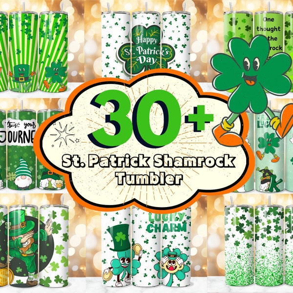 30+ St Patrick's Shamrock Tumbler Wrap Bundle, Shamrock Sublimation, Shamrock Tumbler, 20 oz Shamrock Designs, St patrick's Day Tumbler PNG.