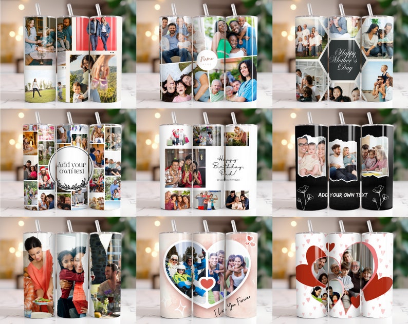 400 Add Your Own Photo Tumbler Wrap Bundle, Own Photo Collage, 20 oz Add Your Photo Sublimation, Canva Editable, Photo Self Editable Wrap. zdjęcie 6