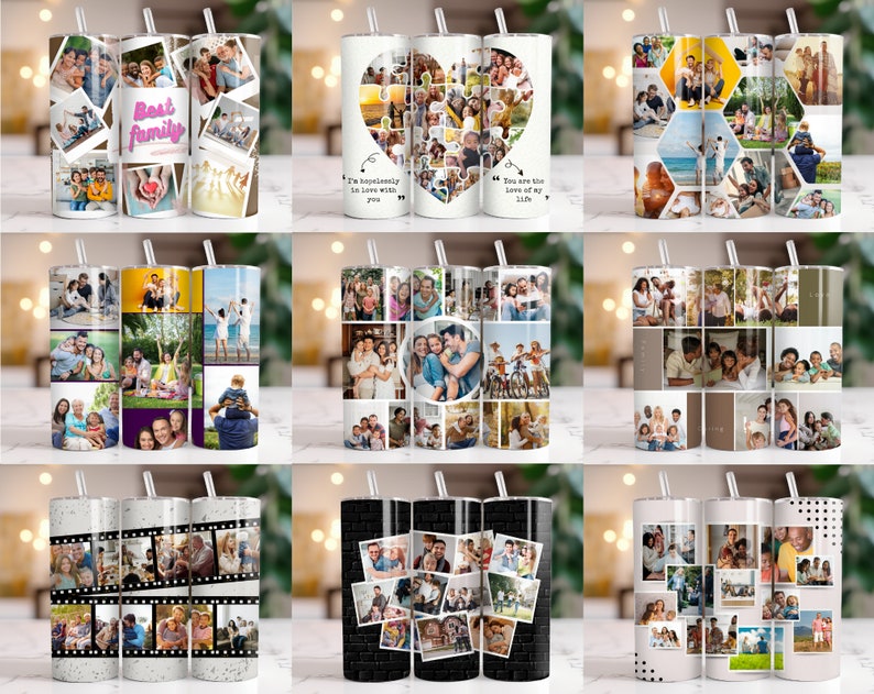 400 Add Your Own Photo Tumbler Wrap Bundle, Own Photo Collage, 20 oz Add Your Photo Sublimation, Canva Editable, Photo Self Editable Wrap. zdjęcie 5