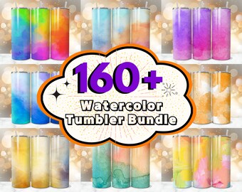 160 + Watercolor Tumbler Wrap Designs Bundle, 20 oz Watercolor Sublimation Designs, Seamless Watercolor Backgrounds, Solid Color Tumbler PNG