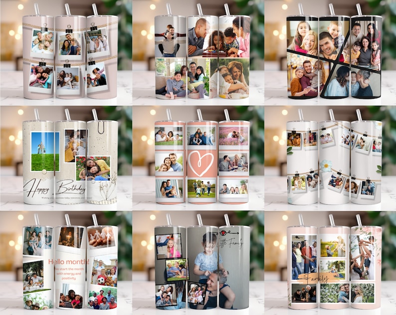 400 Add Your Own Photo Tumbler Wrap Bundle, Own Photo Collage, 20 oz Add Your Photo Sublimation, Canva Editable, Photo Self Editable Wrap. zdjęcie 4