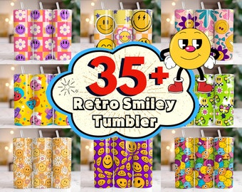 35+ Retro Tumbler Wrap Bundle, 20 oz Skinny Sublimation Designs, Retro Tumbler, Retro PNG, Retro Smiley Tumbler, Smiley Face, Commercial use