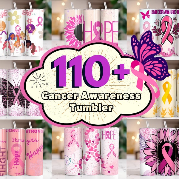 110 + Cancer Awareness Tumbler Wrap Bundle, Krebs Sublimationsentwürfe, Cancer Awareness Tumbler, Brustkrebs Tumbler, Cancer Awareness png