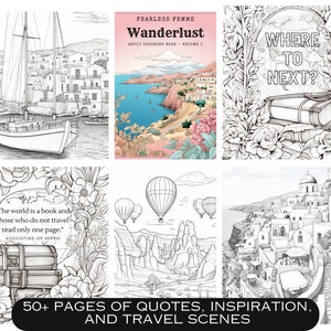 Wanderlust Adult Coloring Book Printables, Travel Gift for Her, Digital Download Traveler Quotes Color Pages, Stress Relief Mindfulness PDF