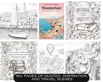 Wanderlust Adult Coloring Book Printables, Travel Gift for Her, Digital Download Traveler Quotes Color Pages, Stress Relief Mindfulness PDF
