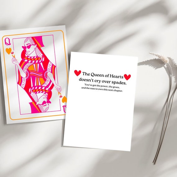 Funny Divorced or Break Up Card, Queen Of Hearts Card, Breakup Support Card, Empowering Divorce Card For Women, Encouragement Cards for Her