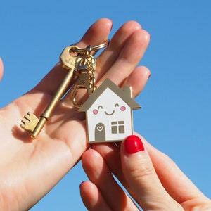 Happy House Enamel Metal Keyring