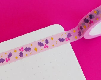Pink Holly Christmas Gold Foil Washi Tape