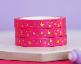 Pink Stars Gold Foil Washi Tape