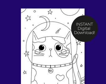 Cat Astronaut Colouring Sheet