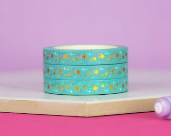 Mint Stars Green Gold Foil Washi Tape