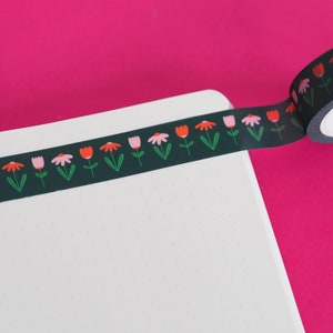 Verdant Floral Green Red Pink Flower Washi Tape