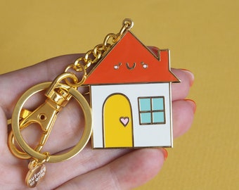 Happy House Enamel Metal Keyring