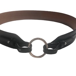 RALPH LAUREN RL Signed Black Italian Leather Belt Patent Accent Lg. Silver Logo Buckle Double Crossover Clasp Sz Lg. Women&#39;s Vtg Accessories