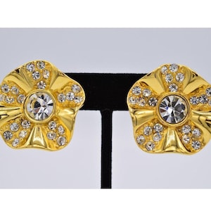 Vintage Large GIVENCHY Signed Runway Couture Designer Clear Swarovski Crystal Gold Plated Clip Earrings Women&#39;s High-End Jewelry NOS