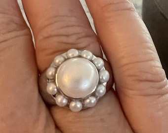 HONORA PEARL 10mm Cultured Pearl Center Clustered Pearls Ring Sterling Silver 925 Size 9 Original Tag Women's Vintage Fine Jewelry Gift NWT