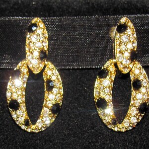 Stunning SWAROVSKI Swan Signed Pave Clear Crystals & Black Diamond Rhinestones Clip Dangle Earrings High Fashion Designer Costume Jewelry EC