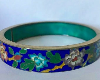 Stunning Asian Import Antique Chinese Champleve CLOISONNE Enamel Cuff Bangle Bracelet Heavy Hand-crafted Women's Cloisonne Bracelets Jewelry