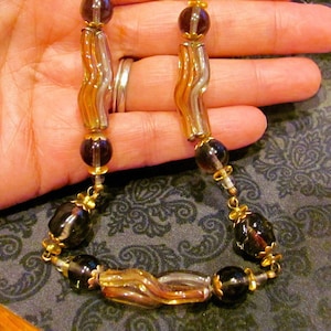 Rare ARCHIMEDES SEGUSO for CHANEL 17&quot; Murano Art Glass Tubes and Beads Choker Necklace Charcoal Gray Gold Silver 1960s Unisex Women Gift