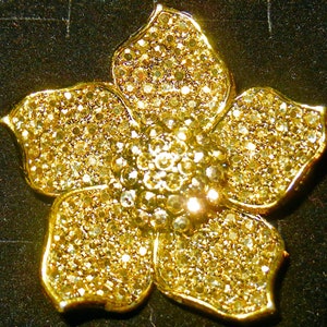 Vintage HOLLYCRAFT Signed Bronze Gold Marcasite Rhinestones w/ Antiqued Mounting Figural Flower Brooch Pin Women&#39;s Fashion Costume Jewelry