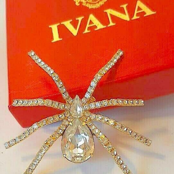 SALE! IVANA TRUMP High End Spider Brooch Pin Swarovski Crystals Gold Plated Brooch Pin New In Box Vtg. Jewelry Designer Costume Jewelry