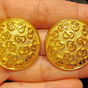 Large CHRISTIAN DIOR CD Logo Designer Signed Domed Button Clip Style Earring Runway Couture Statement Women&#39;s High Fashion Jewelry 80&#39;s!