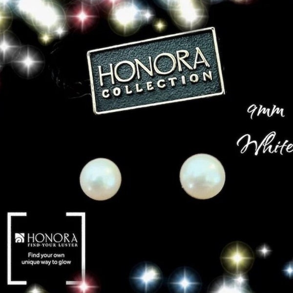 HONORA Cultured Pearl Sterling Silver Stud Solitaire Earrings Women's High End Jewelry 3 Colors To Choose White 9mm Gray 10mm Silver 8mm NOS