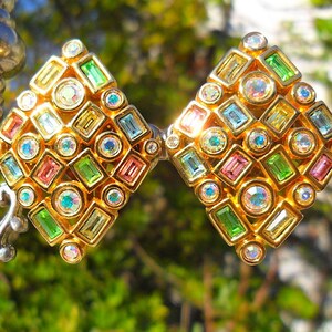Gorgeous SWAN SWAROVSKI Signed Multi Color & Shape Bezel Set Diamond Shape Austrian Crystal Clip Earrings Sparkling and Beautiful