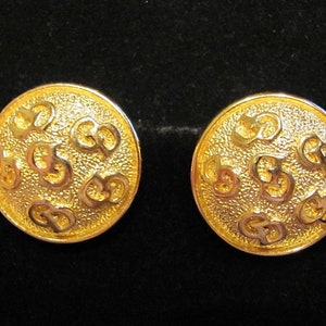 Auth. Vintage CHRISTIAN DIOR Designer Signed Raised CD Logo Runway French Couture Large Gold Plated Button Clip Earrings Designer Signed