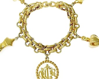 Authentic CHRISTIAN DIOR Signed Heavy Gold-plated 5 Charms