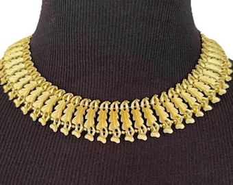 Vintage BSK Signed Mid-century Elegant Wide Gold Tone Statement Necklace Collar Bib Choker Women's Unisex Jewelry