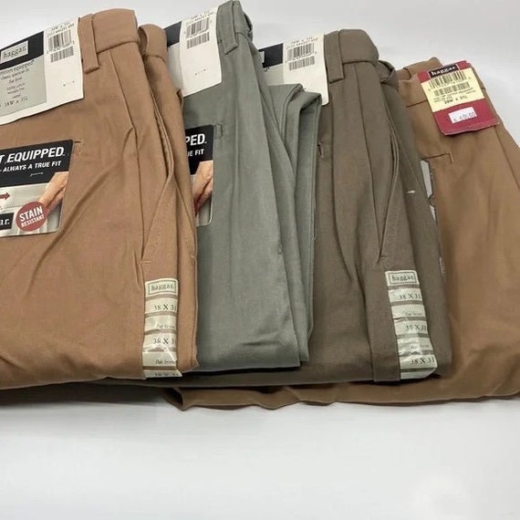 NEW! 4 Pair HAGGAR Cotton Flat Front Khaki Pants … - image 1