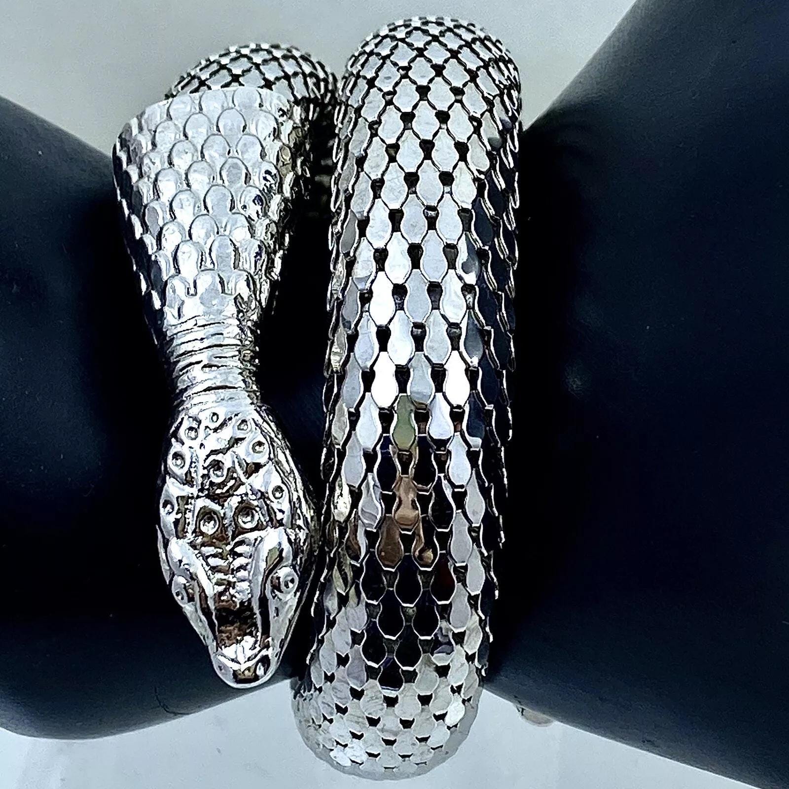 Rare WHITING DAVIS Signed Silver Mesh Snake Serpent Egyptian