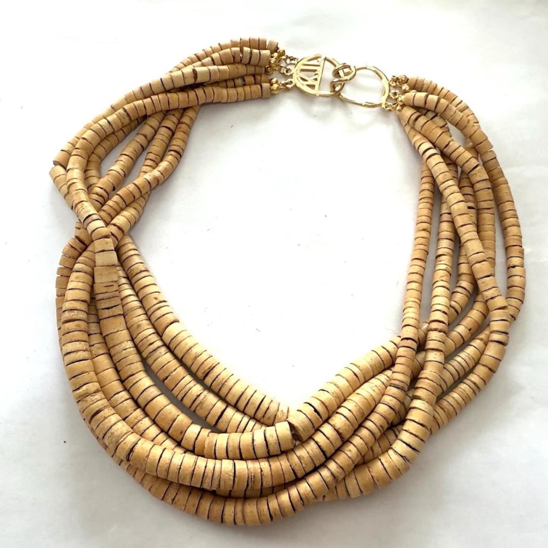 Kenneth Jay Lane Saint Lucia Necklace Wooden Beaded Multi Strand